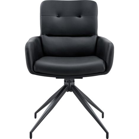 Sillas de comedor giratorias de 2 piezas en PU negro con patas metálicas negras (1/5)