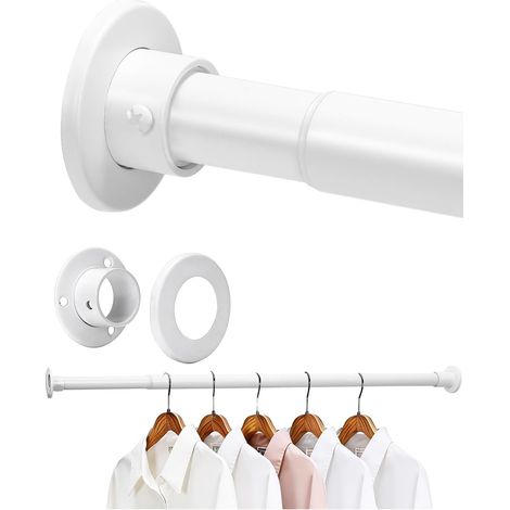 Barra de armario regulable, de 50 cm a 70 cm de longitud, de acero inoxidable, ideal para lavaderos, autocaravanas y vestidores, en color blanco.
