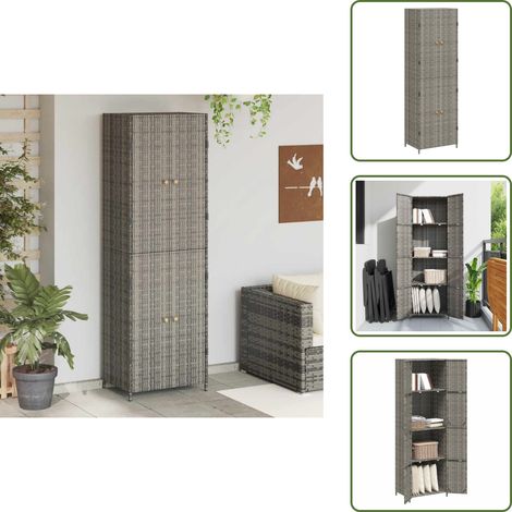Armoire de rangement jardin Gris 59x40x180 cm Résine tressée - Meuble De Jardin - Armoire Extérieure - Rangement Extérieur - Abri De Jardin - Meuble En Résine Tressée