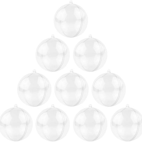 Elkuaie Boules de Noël - Transparentes - Plastique à remplir 10 cm - 10 pièces - Sapin de Noël Rouge (1/5)