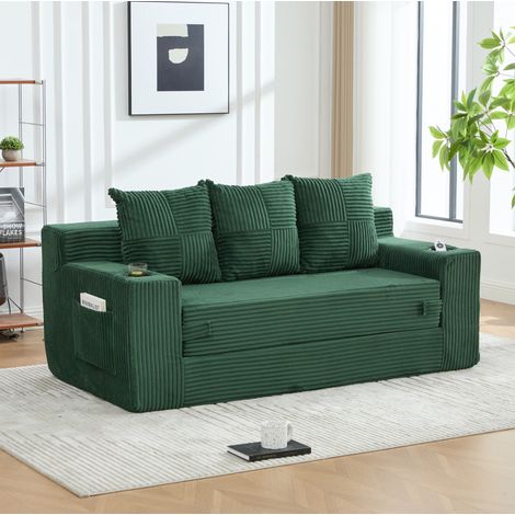Sofá modular 172x87x64 cm de pana verde esmeralda, convertible para estudio – MEUBLIV (1/5)