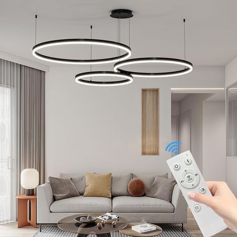 3 Anneaux Lampe Pendante Ronde, Suspension 20+40+60cm Lampe Pendante Télécommandée De 10% à 100% 3000k/4500k/6500k Plafonniers Modernes à Intensité Variable Pour Salon, Librairie (1/5)