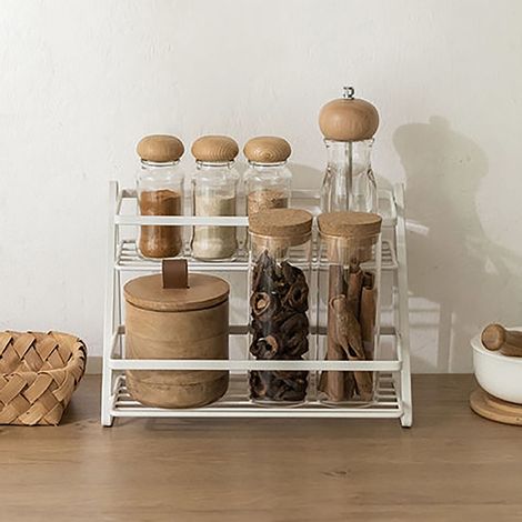 Gewürzregal, Gewürzflasche, Gewürzglas, Regal, multifunktional, für Zuhause, Küche, Organizer, Aufbewahrungsregal, zweilagig (1/5)