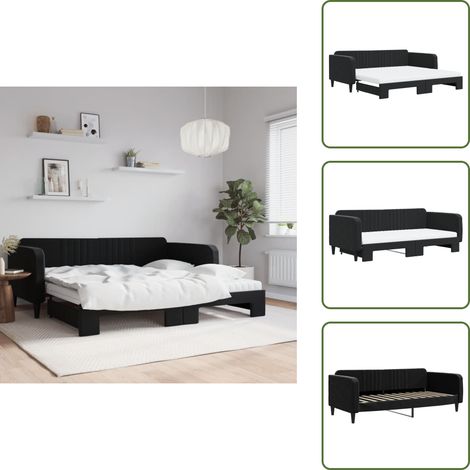 Lit - vidaXL Lit de jour avec lit gigogne et matelas noir 100x200 cm velours - Matelas (1/5)