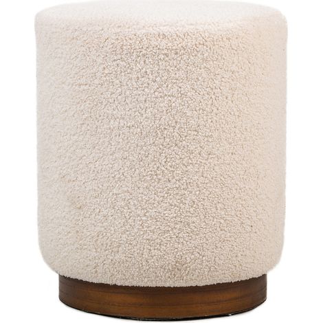 Pouf de salon en bois marron – Assise circulaire en bouclette premium – Hauteur 42 cm – Pour 1 personne – Facile à entretenir – Nordlys