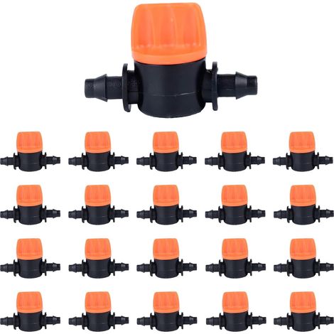 20 x Irrigation Tube Valves, Irrigation Hose 1/4 Inch (4 mm/7 mm), Compatible with PE and PVC Pipes, Ideal for Gardens, Greenhouses and Crops (1/5)