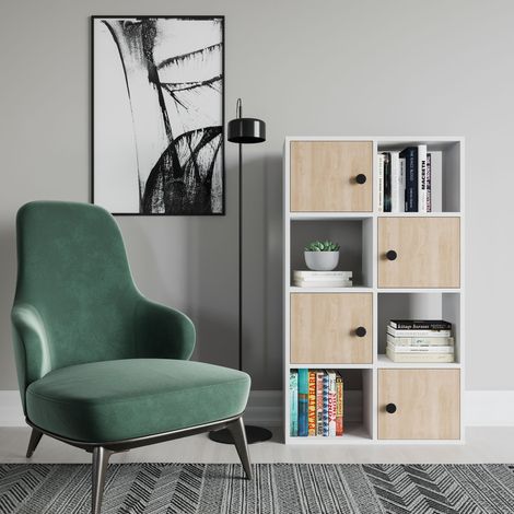 Decorotika Tasso Standard Biblothèque Bookshelf Etager Display Unit With Three Doors And Three Open Shelves - Blanc / Oak (1/3)