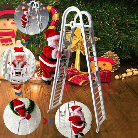 Kletter Weihnachtsmann,Weihnachtsmann auf Leiter,Elektrische Kletterleiter Weihnachtsmann Santa Plüsch Puppe Spielzeug hängendes Ornament mit Musik,für Christbaumschmuck