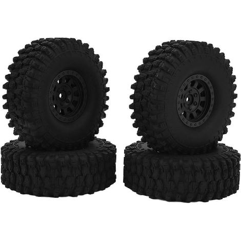 Pneus et roues de voiture RC 2024-4PCS 120 mm (1,9 pouce) en caoutchouc avec moyeu en nylon à 10 rayons, compatibles avec Axial SCX10 90046, Traxxas et Redcat GEN8 (noir).