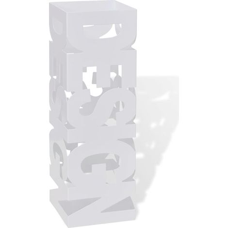 Paragüero cuadrado blanco de acero, 48.5 cm, guarda bastones (1/4)