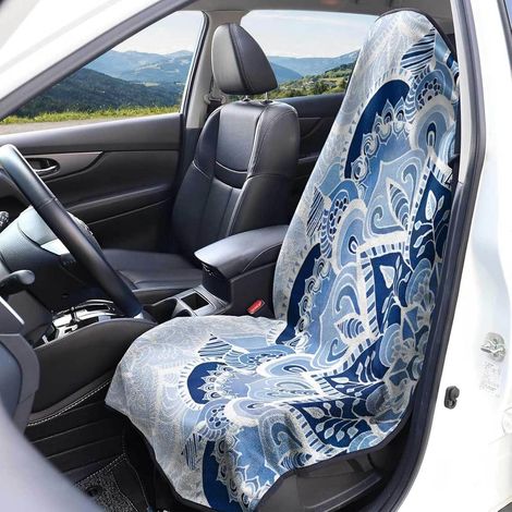 Universal Front Car Seat Cover in Terry Cloth, Absorbent Microfiber Car Seat Protector Accessory for Most Cars and Vans (Mandalas 1, 1 Piece) (1/5)