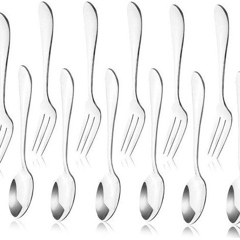 Ensemble de 12 cuillères à thé et fourchettes à fruits en acier inoxydable pour le service du thé, du dîner et des gâteaux - (1/5)