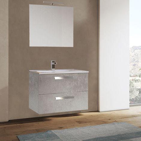 Mobile sospeso bagno 82 cm Cemento con lavabo e specchio LED - ANGELA1 (1/3)