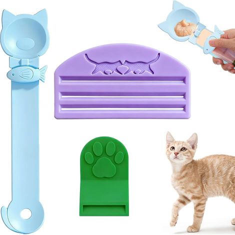 Cat Treat Squeezer, Pack of 3 Food Bag Squeezers, Cat Food Dispenser, Snack Dispenser, Residual Emptying Cat Food Strips
