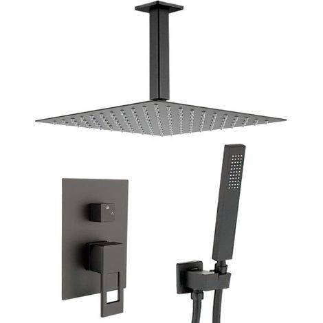 Ensemble de douche encastré au plafond TELMO noir mat Ø 25cm