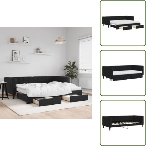 Gästebett - vidaXL Tagesbett Ausziehbar mit Schubladen Schwarz 90x190 cm Samt - Schubladenbett (1/5)