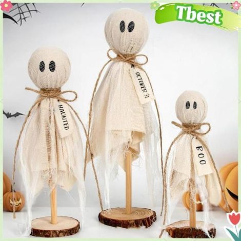 Tbest Support en bois fantôme Lot de 3 Centres de Table Fantômes en Bois Massif - Décoration Primitive d'Halloween deco decoration (1/5)