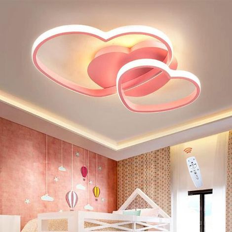 50cm LED Heart-Shaped Ceiling Light for Children, Dimmable with Remote Control, Pink, Living Room Ceiling Light (1/4)