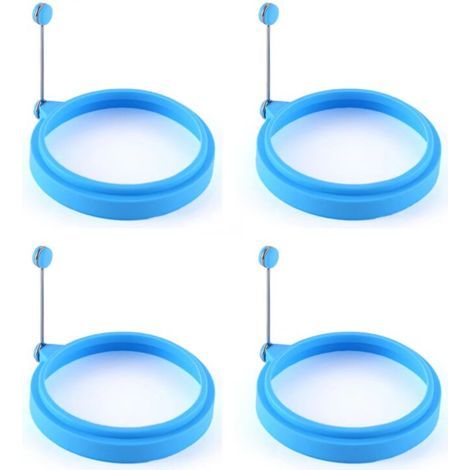 Eierringe aus Silikon, 10 cm, lebensmittelecht, antihaftbeschichtet, für Spiegeleier, Pfannkuchen, Frühstückssandwiches, Eier-Muffins, blau, 4 Stück (1/5)