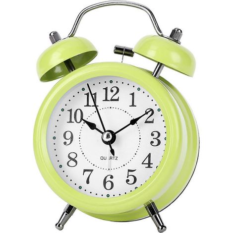 Réveil analogique rond avec veilleuse - Réveil rétro compact, à piles, facile à régler, adapté aux petits espaces, aux adolescents et aux adultes, jaune. (1/5)