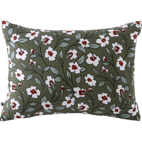 Taie d'oreiller 50x70cm gaze de coton imprimé Floral coloris vert - FLORIANE