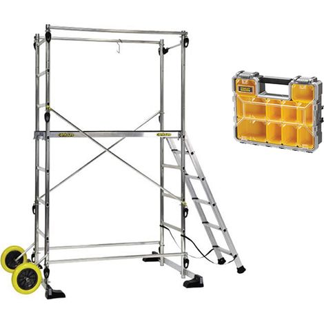 Echafaudage de jardin - Hauteur de travail max. 3,40m - 2 roues Ø 250mm - Plateau 1,30x0,46m + Organisateur 10 compartiments STANLEY - 209700-ORGANISA