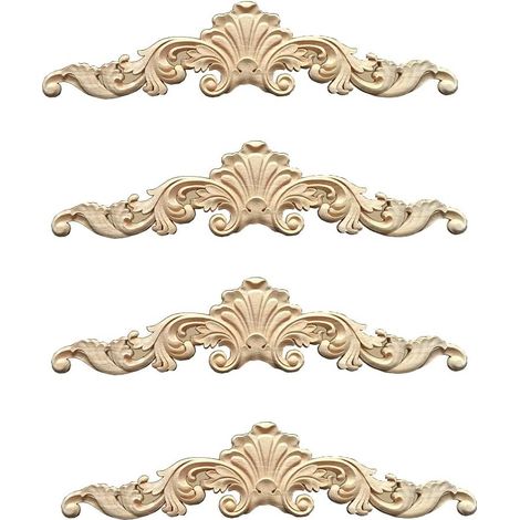 Moulure Décorative En Bois - Applique Sculptée Pour Meubles Portes Et Murs - 4 Pièces (1/5)