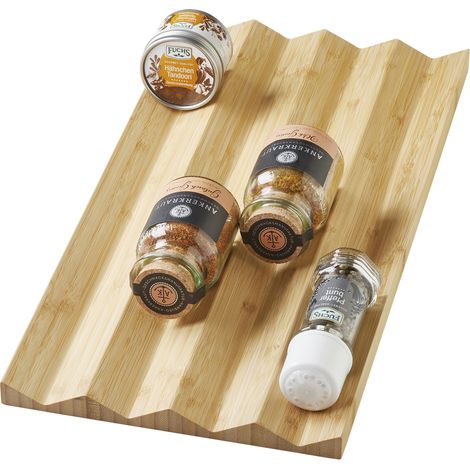 ORGA-BOX Bambus Gewürzeinsatz 473 x 230 x 18 mm Gewürzgläsereinsatz für Küchenschublade Gewürzdoseneinsatz für Schubladen