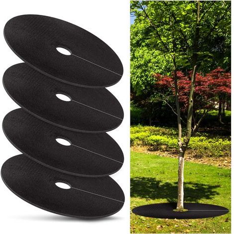 Lot de 4 anneaux de paillis pour arbres de 82,5 cm (32,5 po) – Tapis de protection contre les mauvaises herbes réutilisable et biodégradable – Pour la protection des aménagements paysagers et des raci (1/5)
