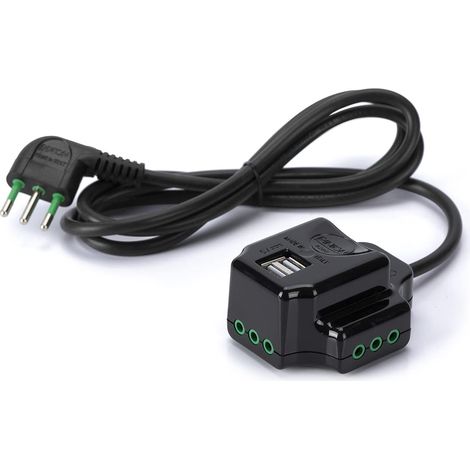 Fanton 41009 - Multipresa volante con 3 uscite spina piccola 10A e 2 prese USB-A 5V 3A colore NERO cavo 1,5 m. 3G0,75 H05VV-F spina italiana 2P+T 10A made in italy (1/5)