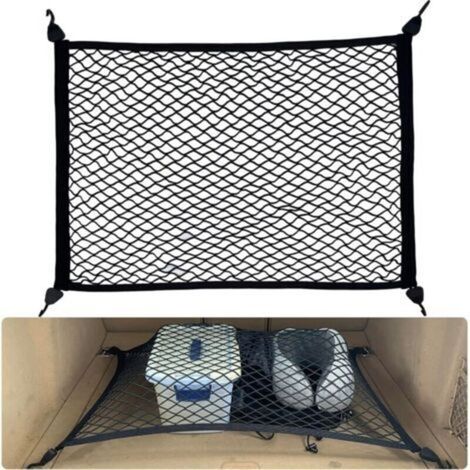 Filet Voiture pour Chien Coffre de Rangement Camping Car, 80×60cm Peut Être Étendu Jusqu'À 160×120cm avec 4 Crochets Renforcement Solides, Van Aménagé Suspendu Elastique pour Plupart Voiture