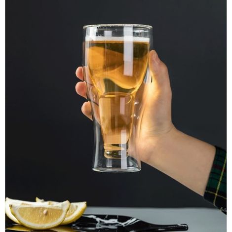 Chope à bière - Fait à la Main - Verre à Double Paroi - 350ml - Transparent - Résistant au Lave-Vaisselle (1/4)