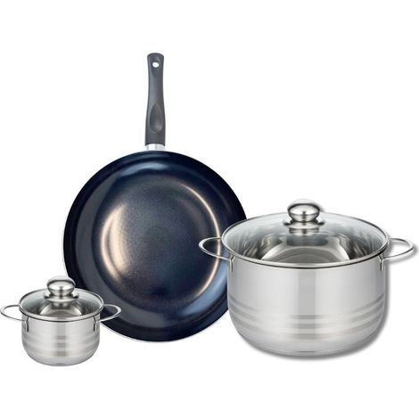 Ensemble de 1 Poêle de cuisson 28 cm et 2 faitouts 12 et 24 cm Elo Prima Brillant (1/5)