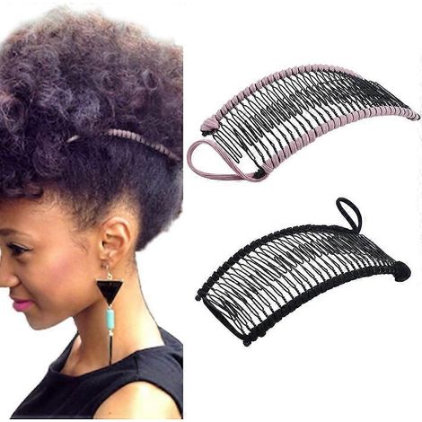 Lot de 2 pinces à cheveux vintage en forme de banane, accessoire extensible, peigne à 30 dents pour cheveux naturellement bouclés, crépus, ondulés et épais (noir/rose) (1/5)