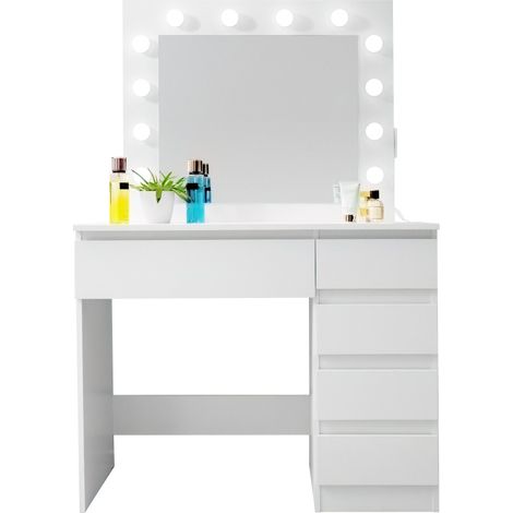 Aga Tavolo da toeletta con specchio, illuminazione ed el.presa Bianco opaco