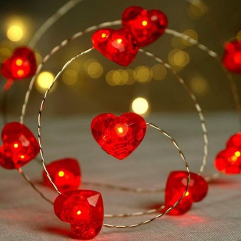 Guirlande Lumineuse En Forme De Cœur - 40 Led - 4 M - 8 Modes - Télécommande - Alimentation Sur Piles - IP65 (1/5)