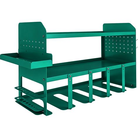 Porta Attrezzi da Parete 61,8x23x32,7 cm con Supporto per 5 Trapani Elettrici e Vassoio Laterale in Metallo Verde (1/5)