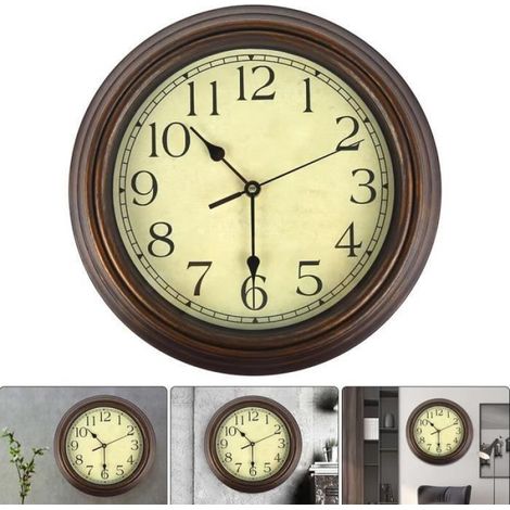 Horloge murale vintage ronde en bois pour documents, horloge dorée antique, salle d'étude, cuisine, salon, silencieuse, fournitures (1/4)