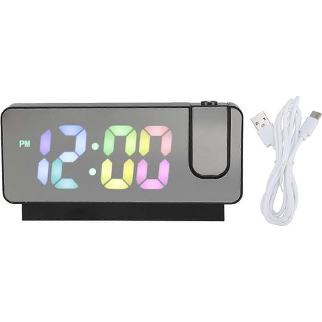Réveil à projection, luminosité réglable, chiffres colorés, rechargeable, affichage 12 h/24 h, fonction snooze, miroir LED (1/4)