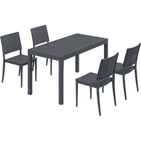 Set mobili da giardino 5 pezzi con tavolo largo e 4 sedie impilabili grigio scuro MODENUIT (1/4)