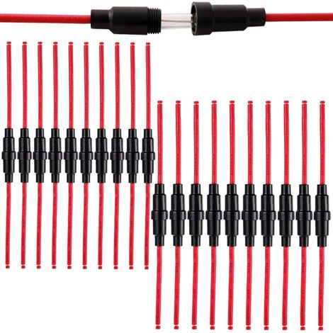 20Pcs Voiture Verre Tube Porte-Fusible Set, 32V 20A Porte-Fusible de Type à Vis en Ligne, avec 16 AWG Fils (10Pcs 5X20mm + 10Pcs 6X30mm) (1/4)