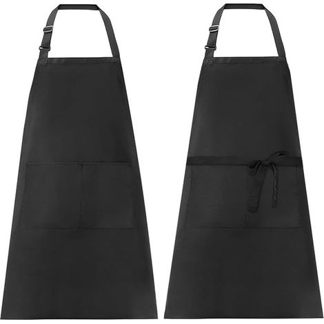2 Pièces Tablier de Cuisine Etanche, Noir Tablier Réglable avec Poches, Tablier De Cuisine Familiale pour homme et femme, Tablier de Chef, pour Restaurant, Café, Jardinage (1/5)