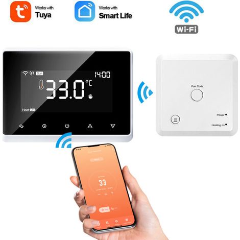 Controleur de temperature de Thermostat intelligent sans fil Tuya RF WiFi pour le chauffage de l'eau de la chaudiere a gaz (1/5)