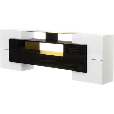 Mobile TV moderno lucido bianco e nero 200 cm con LED per soggiorno (1/5)