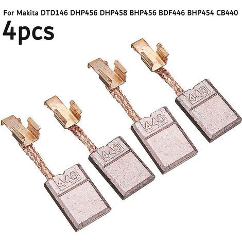 Lot de 4 balais de charbon de rechange pour perceuse à percussion sans fil Makita CB440, compatibles avec les modèles DTD146, DHP456, DHP458, BHP456, BDF446 et BHP454. Dimensions : 13 x 10 x 3 mm. (1/4)