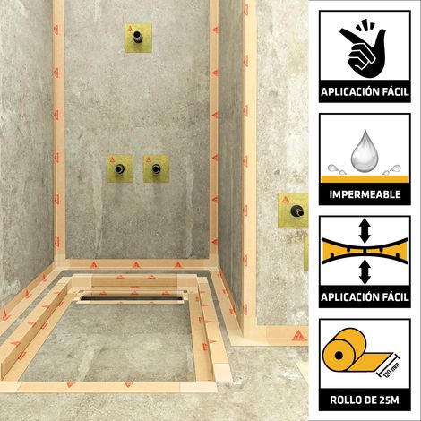 Sika® SealTape F - Banda de sellado elástico para platos de ducha y baños - 20 piezas - Caja de parches de pared - Amarillo (1/5)
