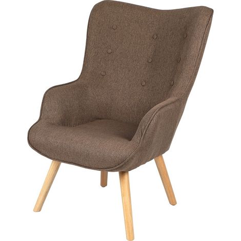 Salonsessel aus Stoff in Taupe mit Holzbeinen, Kollektion ENJOY. Skandinavischer Stil.