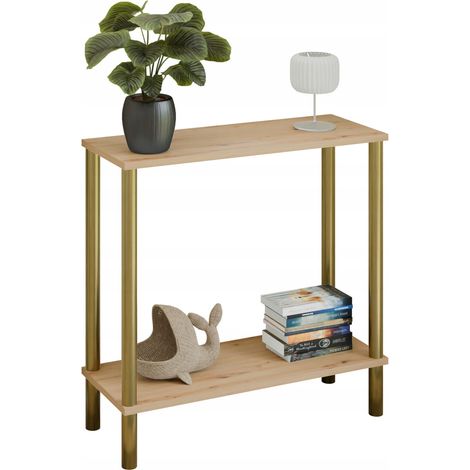 Consola moderna con estante de 80x30x80 cm, metal dorado, para el recibidor. (1/5)
