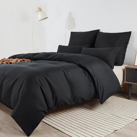 Bettwäsche-Set 180x200 cm Schwarz Mikrofaser Bügelfrei mit 2 Kissenbezügen 80x80 cm (1/5)