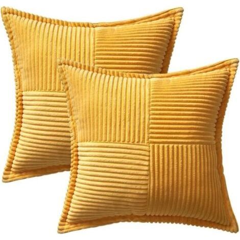 Decorative Cushion Covers for Sofa Bed Living Room, 45x45cm, Set of 2, Yellow Decorative Throw Pillows, Bohemian Style, Soft Corduroy Side Striped Pillowcases (1/5)